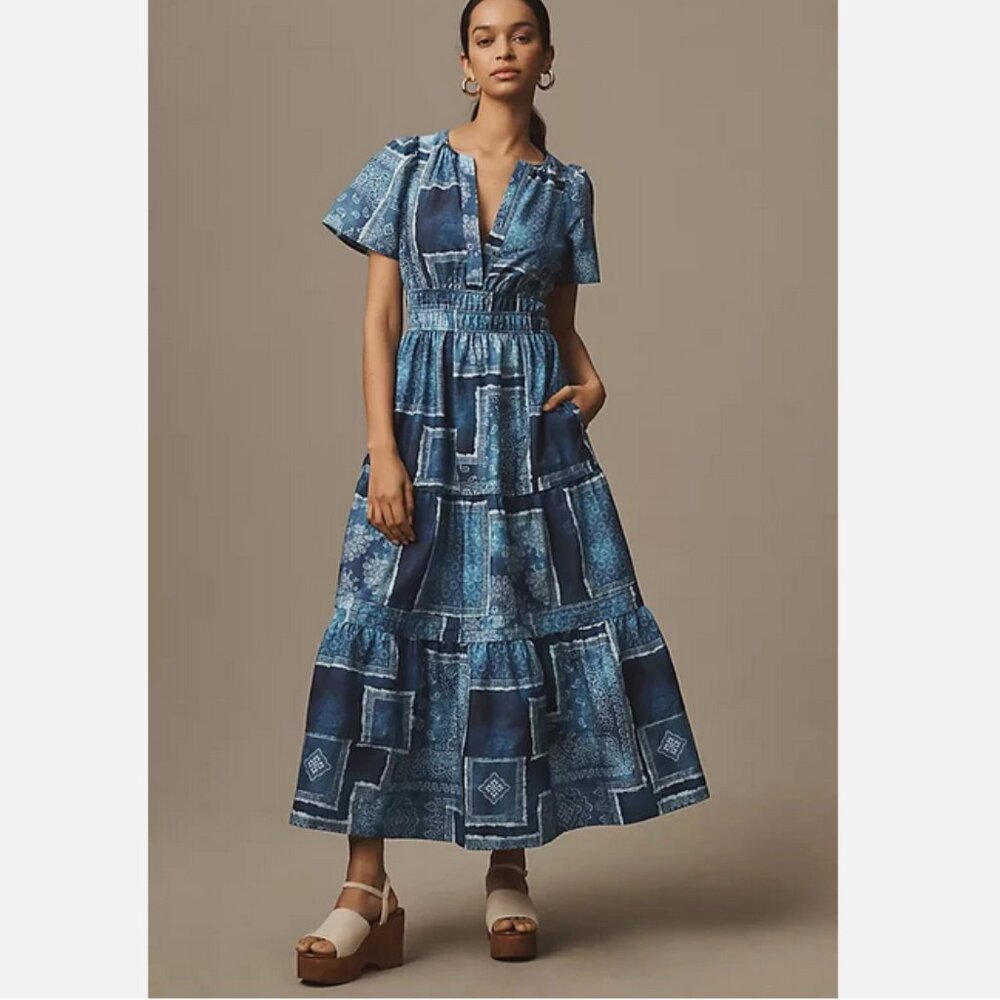 Anthropologie The Somerset Maxi Dress Cotton Bandana Patchwork Print XS NWT